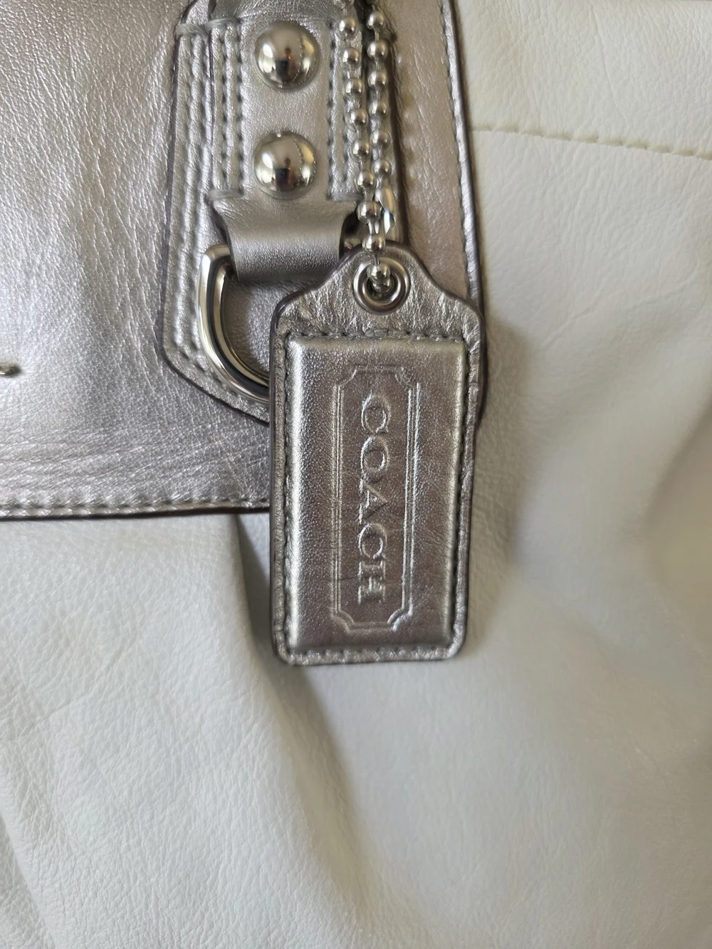 Coach White Leather Tote with Silver Accents